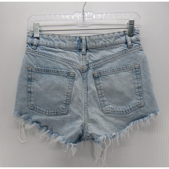 Zara Shorts 4 Mini Cut-Off High Rise Stretch Denim Raw Hem Light Wash - Picture 6 of 9